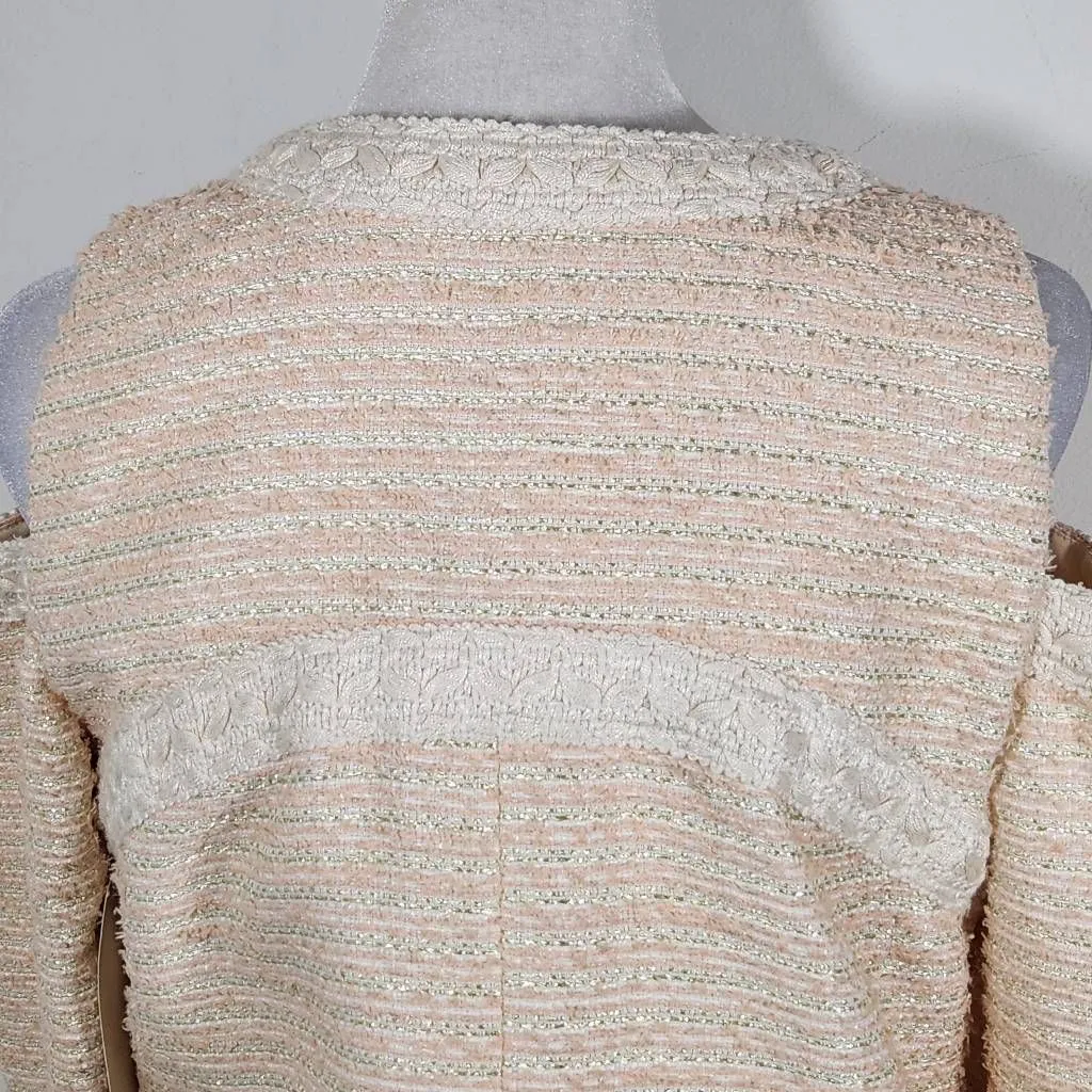 Boston Proper Pink and Cream Tweed Blazer with Shoulder Cutouts Size 4 NWOT - Image 7