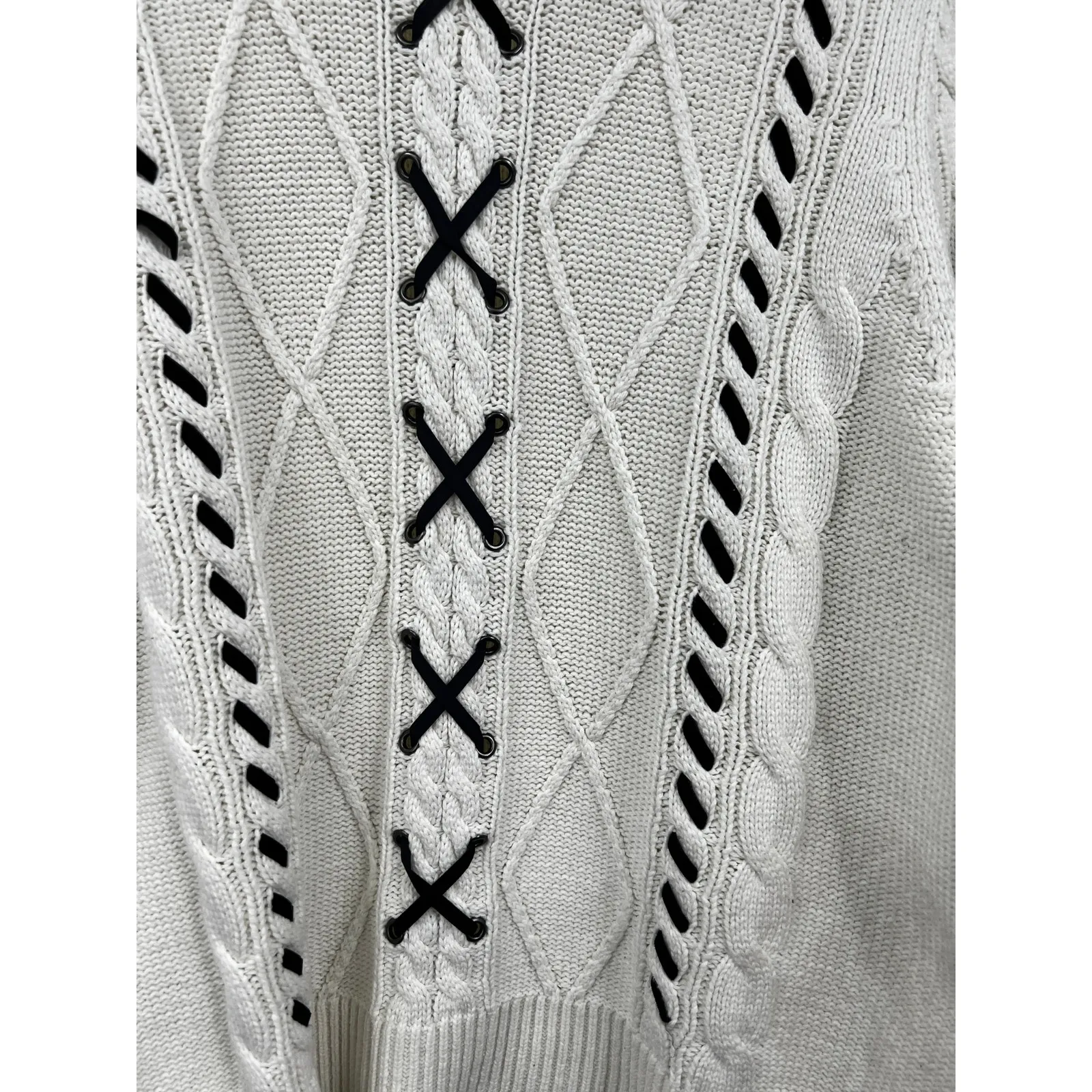 Torrid Sweater Ivory Mock Neck Cable Knit Lace Up Pullover Plus Size 3X‎ - Image 7