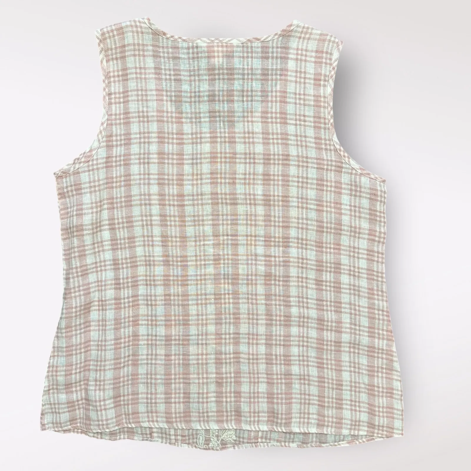 April Cornell Linen‎ Tank L Pink White Plaid Sleeveless Boho Cottagecore Size L - Image 3