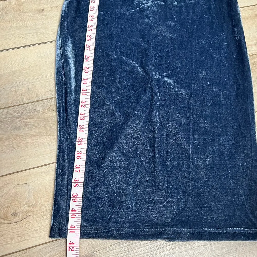 Pretty Little Thing Velvet Midi Dress Long Sleeve Blue Size 12 - Image 7