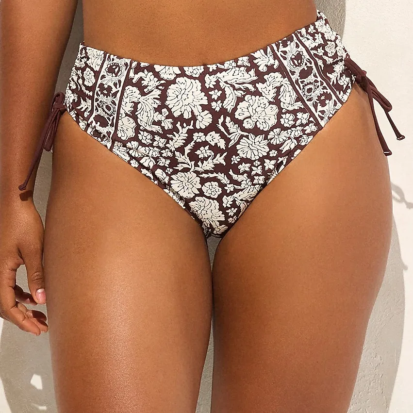 SZ Blockprints™ X J.Crew Hallie ruched bikini bottom side ties brown Sz S NWT - Image 1