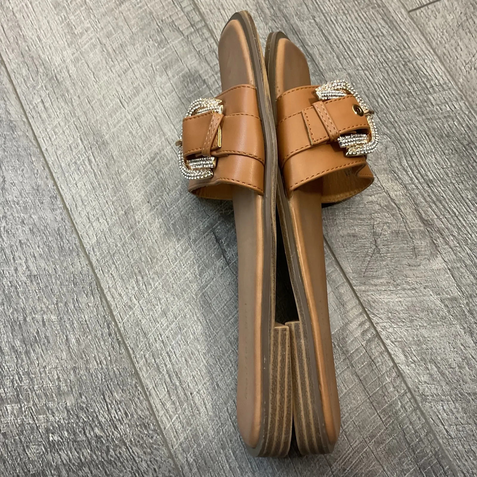 Madden Girl Glidee Brown Rhinestone Buckle Slide Sandals Women's Size 10 - Image 7