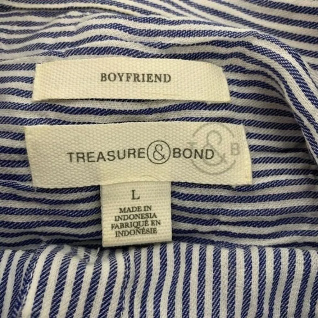 Treasure & Bond Boyfriend Striped Button-Down Shirt L Cotton Blend Blue White - Image 4