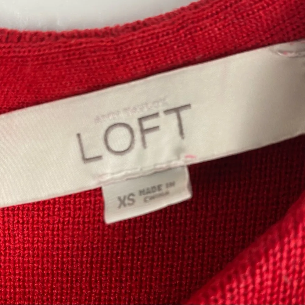 LOFT Red 3/4 Sleeve Wool Blend Double Front Pockets Exposed Half Back Zip Top XS - Image 3