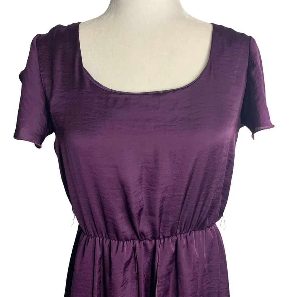 Vintage Jody High Low Hem Dress M Purple Short Sleeve Elastic Waist Scoop Neck Size M - Image 2