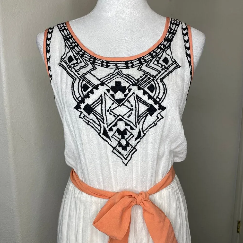Oso Women's Cotton Maxi Dress Boho Ivory & Black Embroidered Sleeveles Size 1X - Image 3