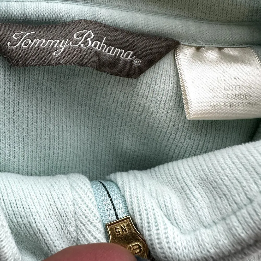 Tommy Bahama 1/4 Zip Pullover Sweater Turtleneck Cotton Mint Blue Large - Image 2