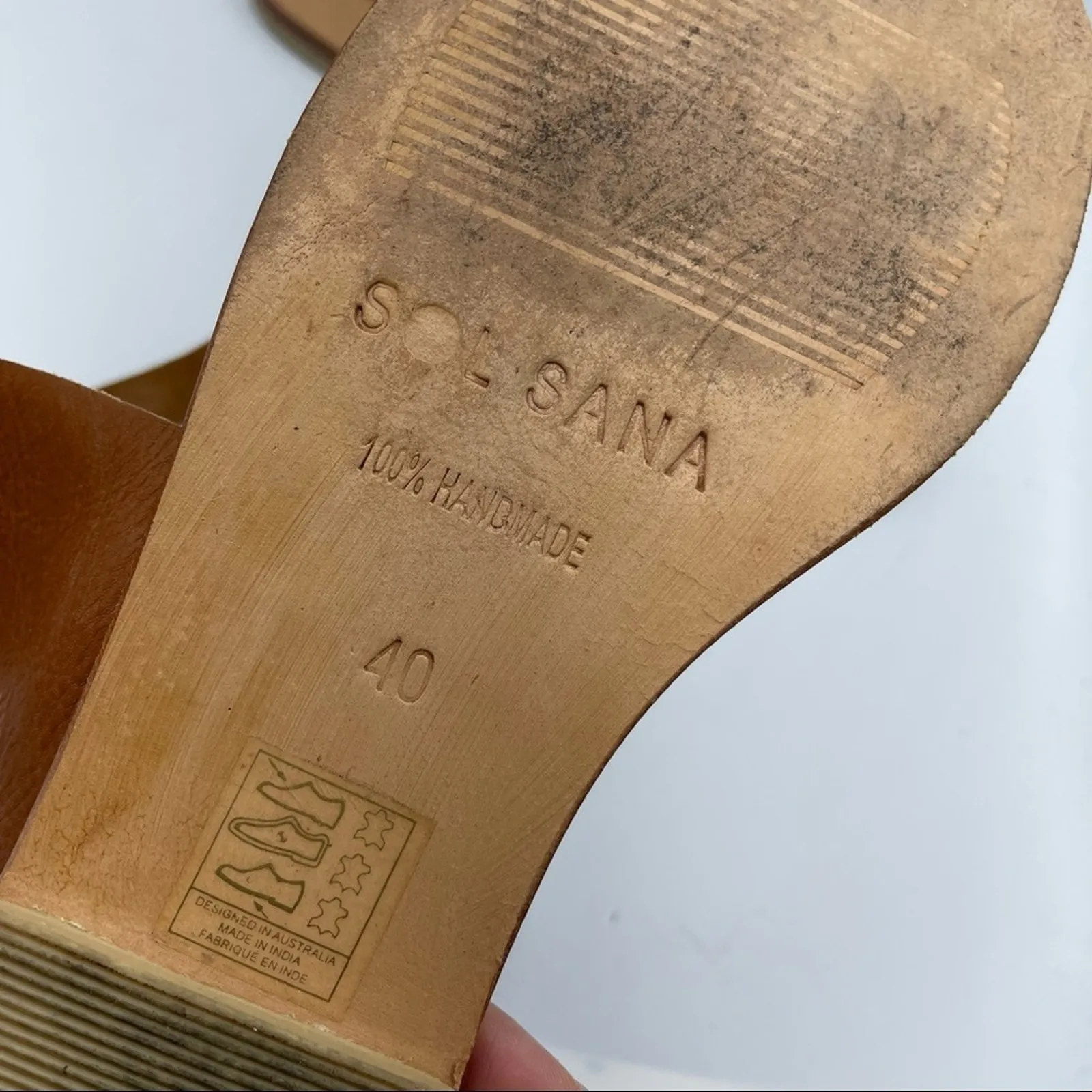 Revolve Sol Sana Tan Leather Minimalist Sandals Womens 40 Strappy Flats Beachy - Image 7