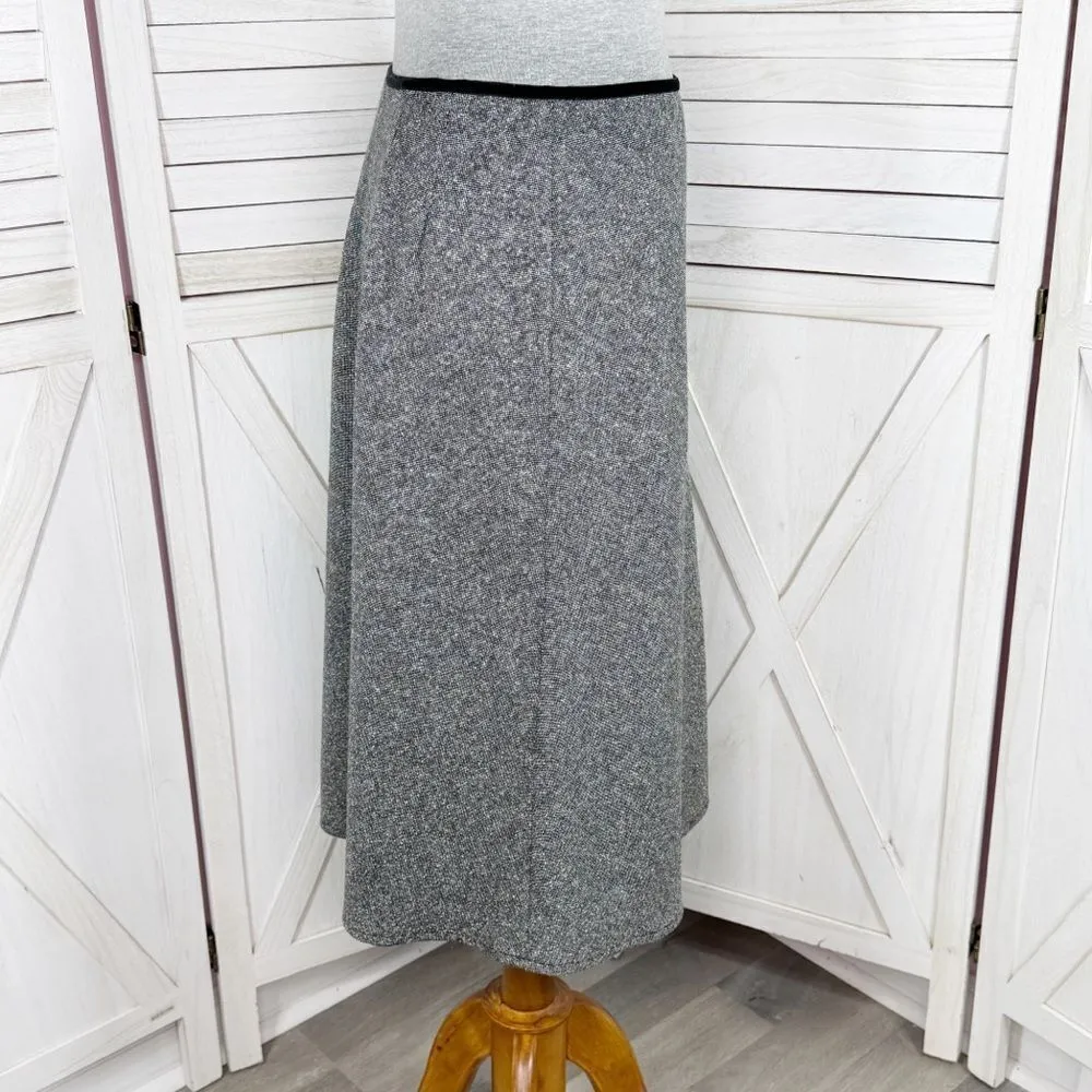 The Limited Sequin Flower Wool Silk Blend Tweed A Line Skirt Grey 4 Retro Career - Image 3