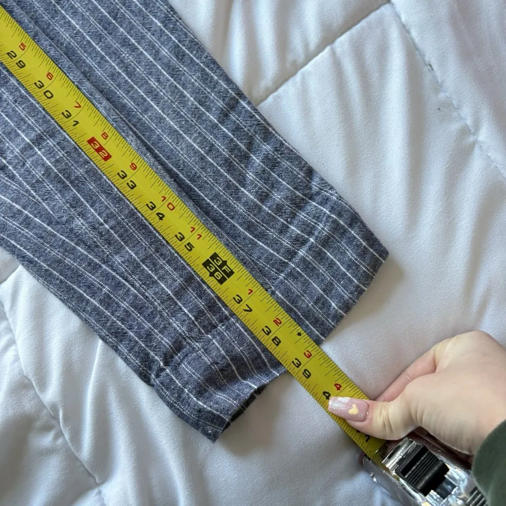Womens Size Medium Blue White Striped Pants Linen Blend Pockets Summer Beach - Image 5