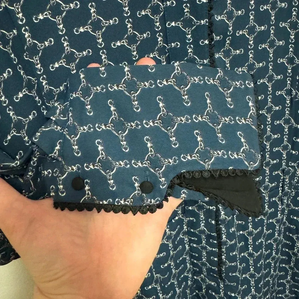 NWT Reiss Navy Viviyan Printed Flippy Dress - Equestrian Chain Silky - Image 8