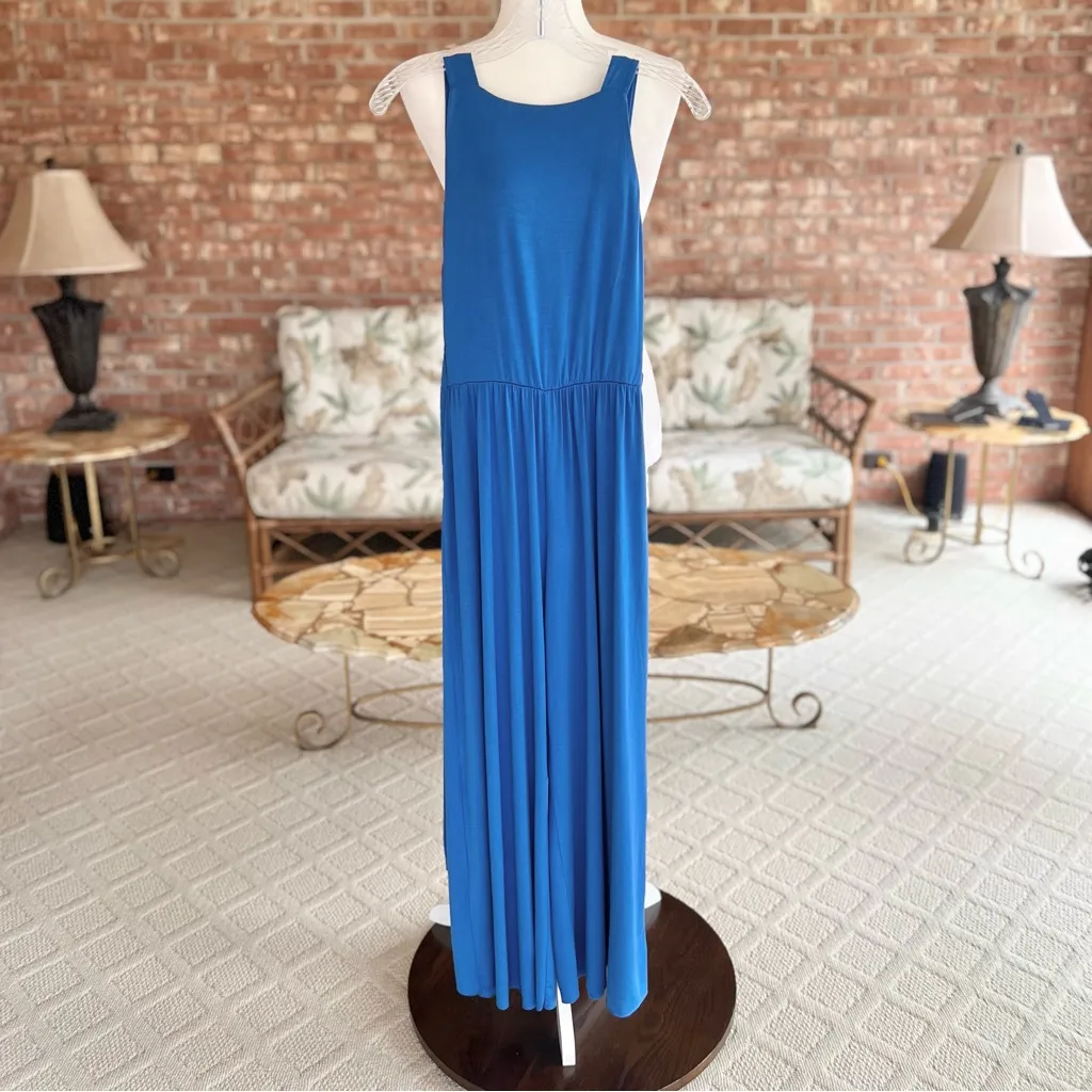 Rachel Pally Doutzen Jumpsuit Cropped Blue Knit Backless Wide Leg Sleeveless M - Image 11