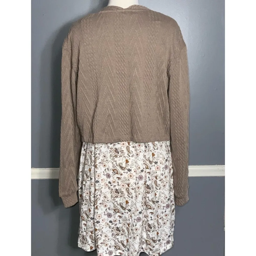 Wallflower Tan Cropped Cardigan Spaghetti Strap Cream Floral Short Dress Set XXL - Image 6