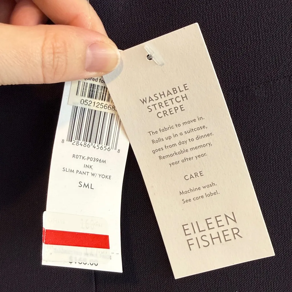 NWT Eileen Fisher Washable Stretch Crepe Mid-Rise Navy Knit Pull On Slim Pant, S - Image 4