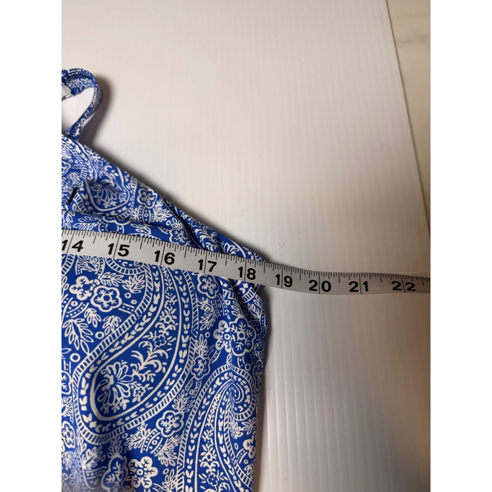 Lands End Paisley Tankini Swim Top Blue White Women's Size 14 Built-in Bra - Image 6