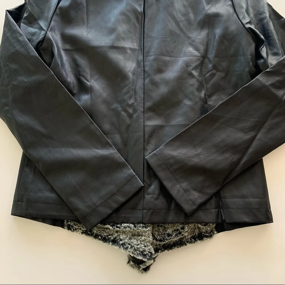 Mystree | Pia Black Vegan Leather Jacket with Faux Fur Lined Lapel Small NWT - Image 9