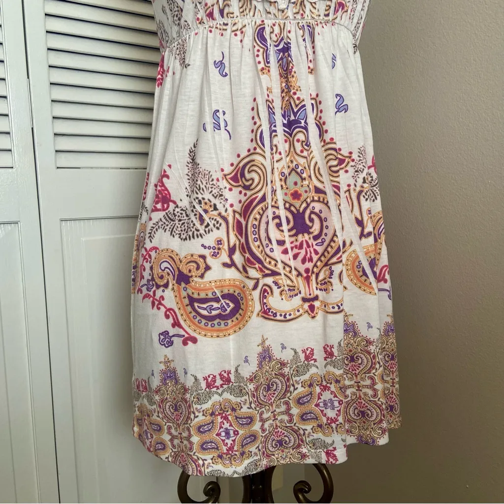 Y2K Vtg Crochet Boho Mini Dress Paisley Desert Pastels Indie S Small Forever 21 - Image 6