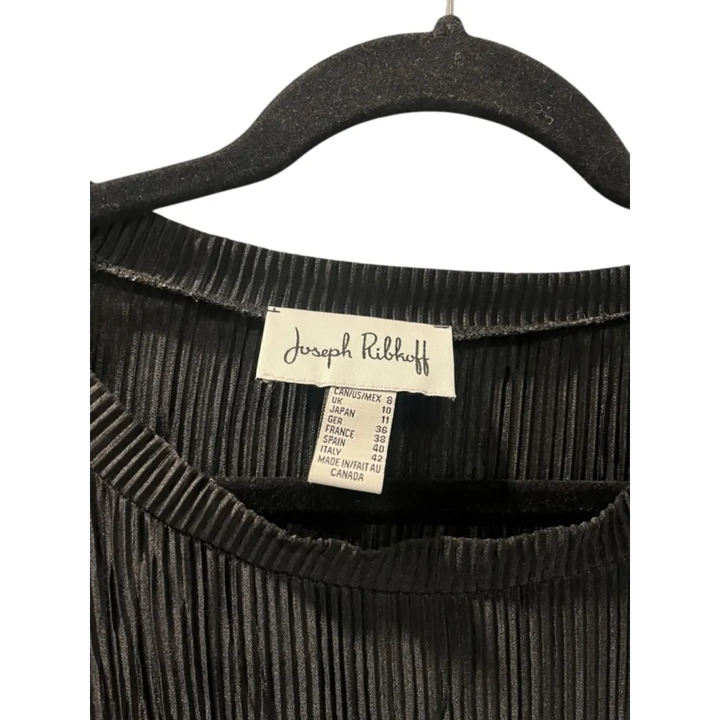 Joseph Ribkoff Long Sleeve Ribbed Black Blouse Size 8 Lightweight Ruffle Work - Image 2