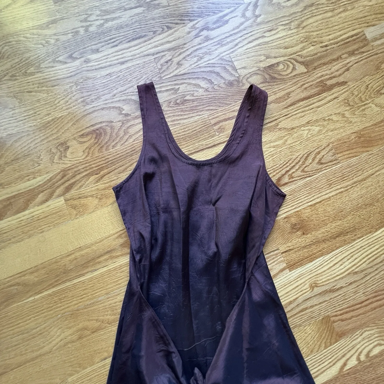 Vintage Contempo Casuals Purple Satin Bodycon Slip Dress Ruched Knot Y2K 90s Sm - Image 2