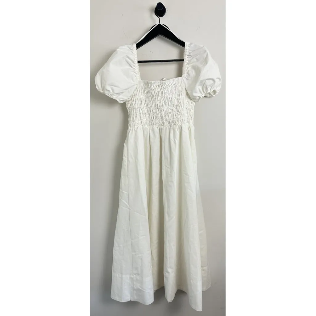 ASTR the Label Bow Detail Smock Bodice Cotton Blend Dress in White Size Medium - Image 5