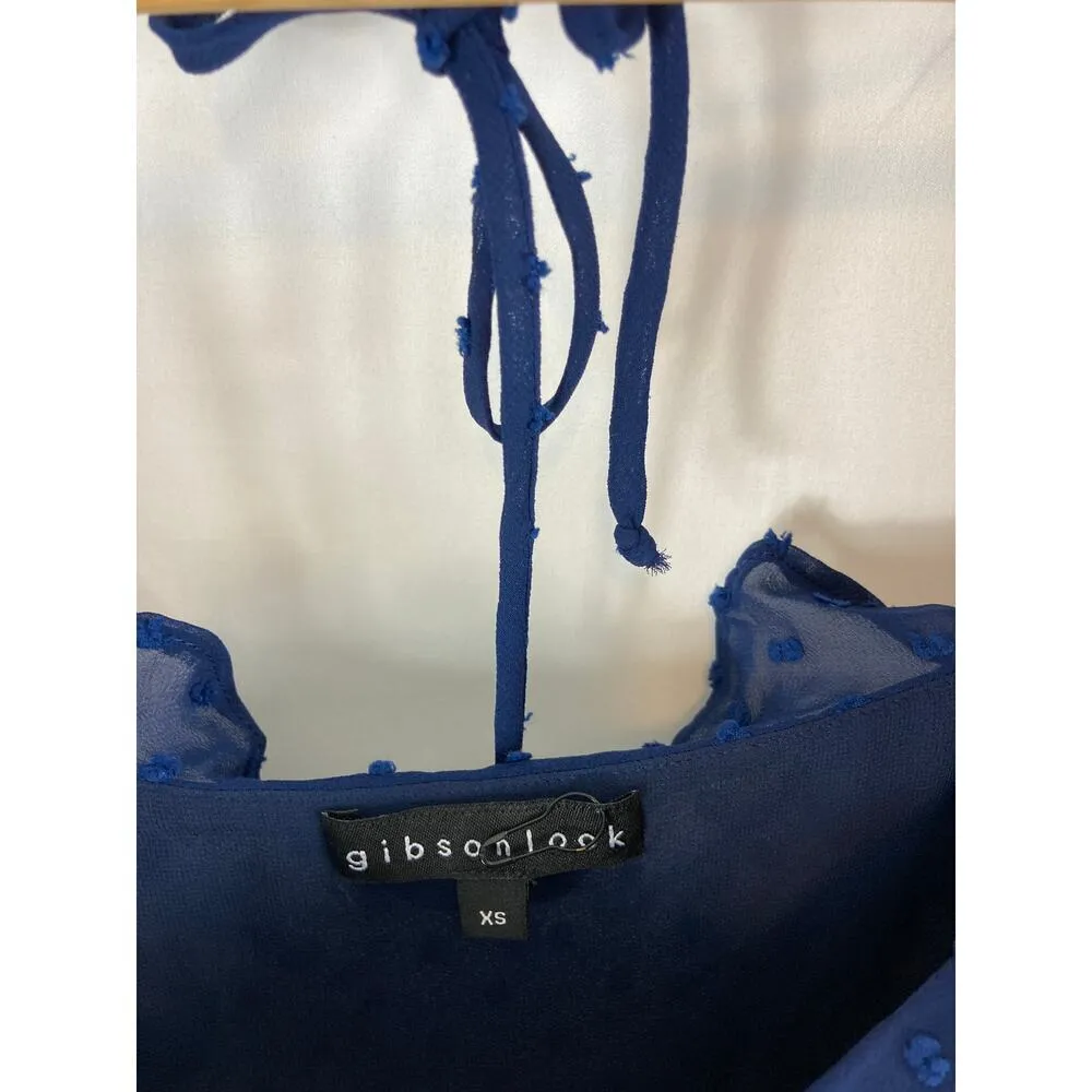 NWT Gibsonlook Pindot Ruffle Navy Blouse size XS - Image 4