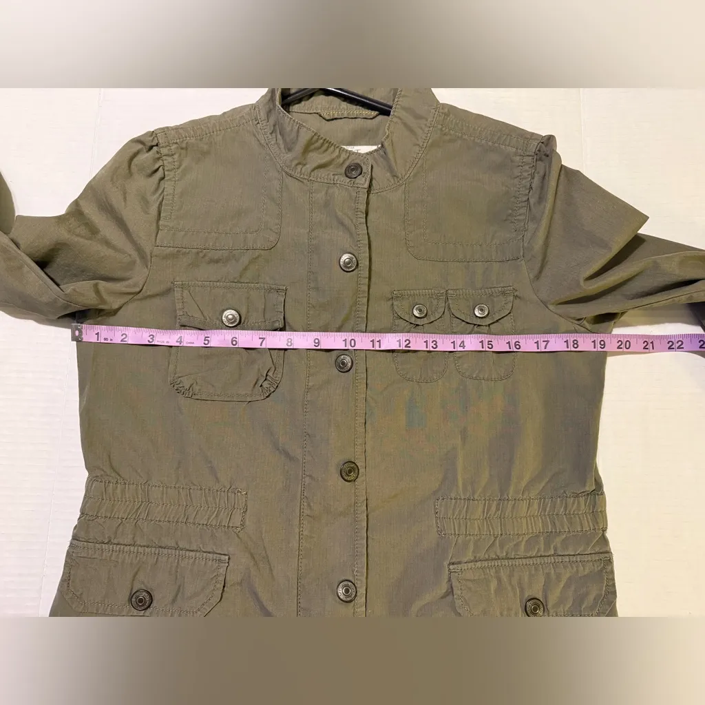 LOFT Lightweight Cinch Waist Military Utility Olive Green Jacket Medium - Image 10