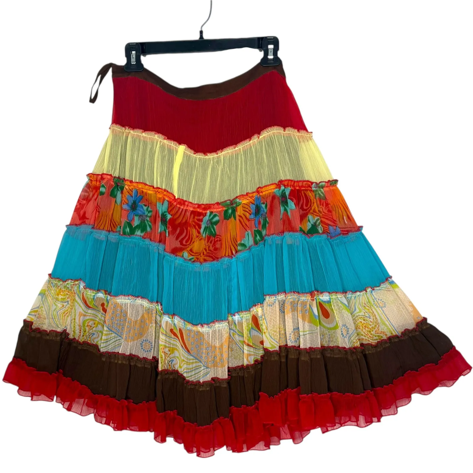Boston Proper Tiered Midi Skirt Size 10 Patchwork Festival Hippie BOHO Flowy - Image 1
