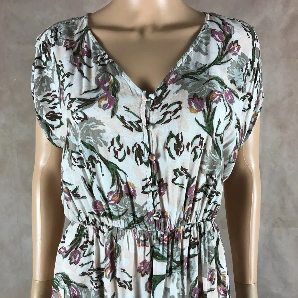 BOBEAU Vintage Inspired Cinched Waist Soft Floral Midi Dress XS - Image 2