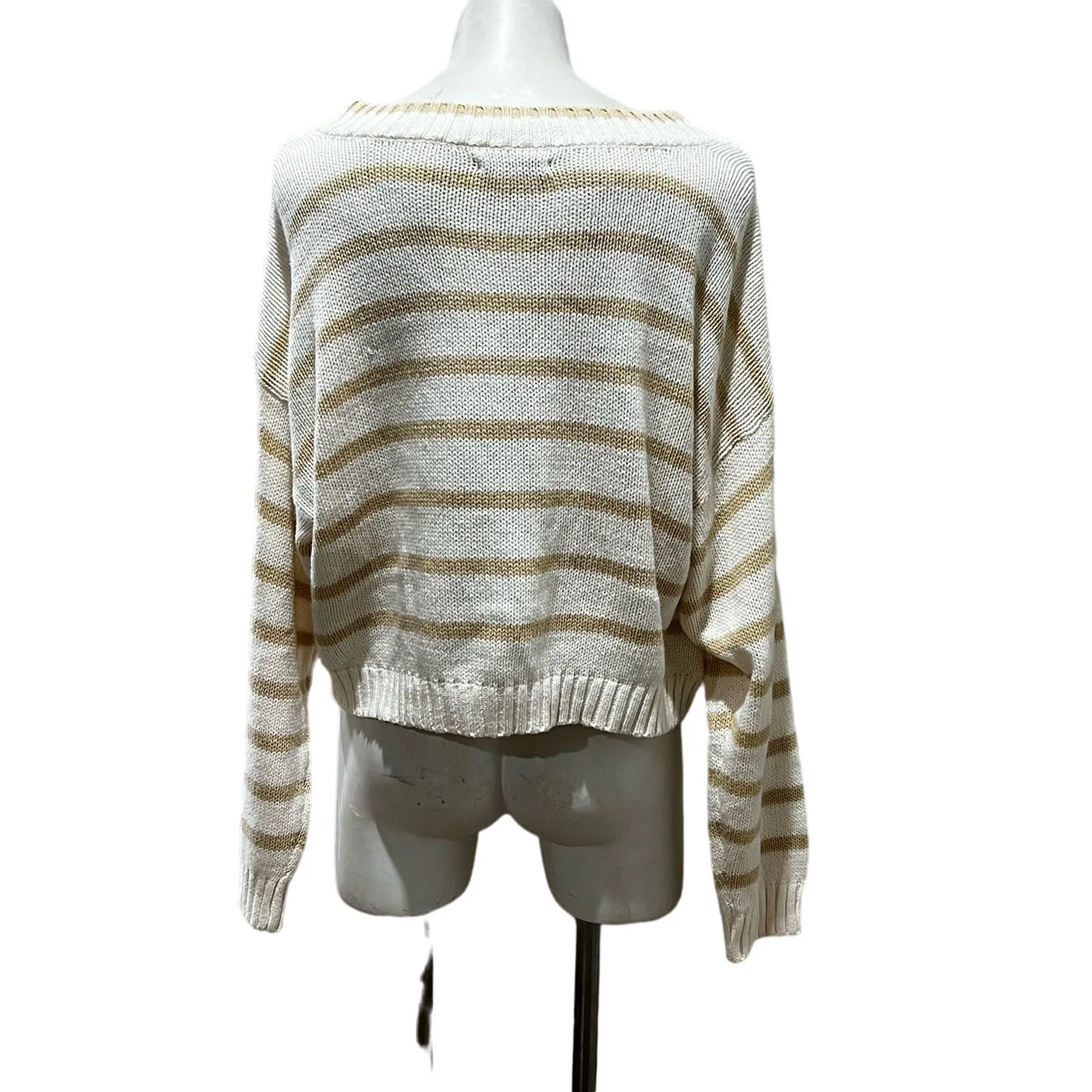 American Eagle beige striped pullover sweater - Image 2
