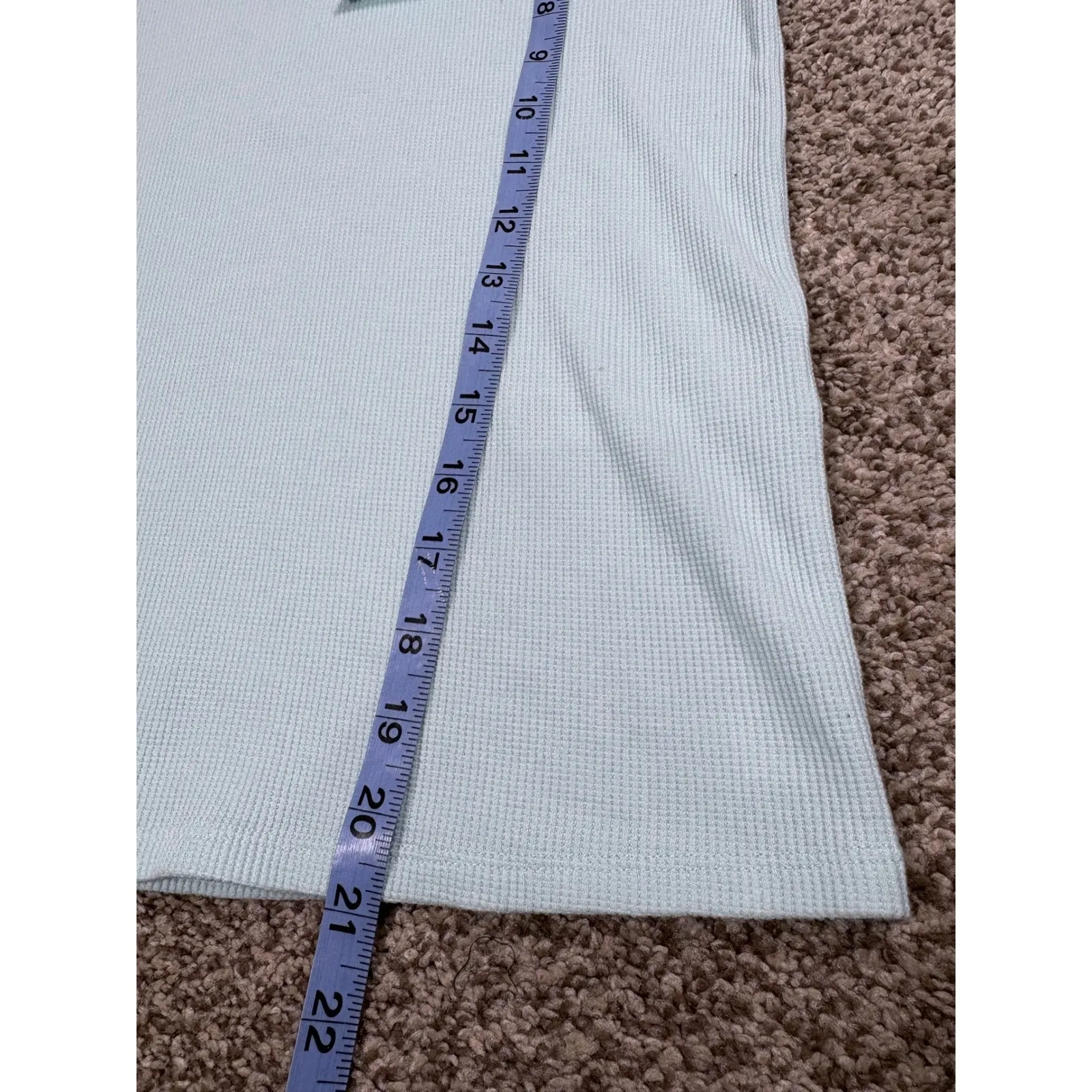 Eileen Fisher Waffle Knit Hoodie Light Aqua M Tencel Blend Drop Shoulder Cropped - Image 8