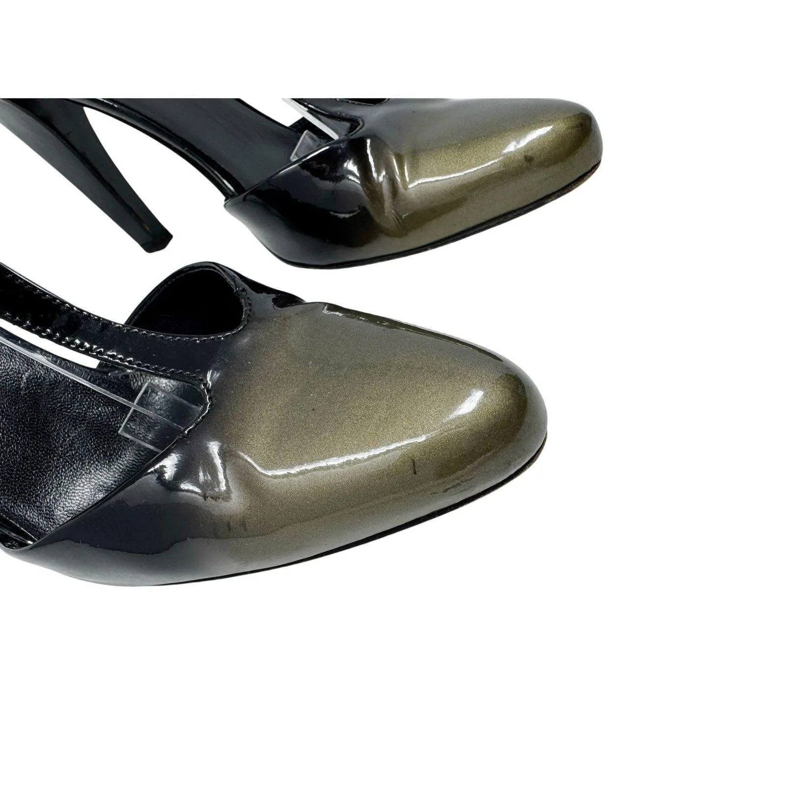 Prada Black Patent Leather T-Strap Metallic Ombre Toe Pumps Heels EU 38.5 - Image 3