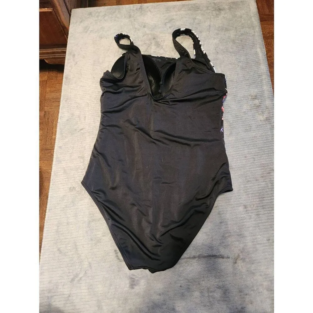Swimsuits For All Black & Purple & Pink Floral One Piece Swimsuit Size 12 Blue - Image 2