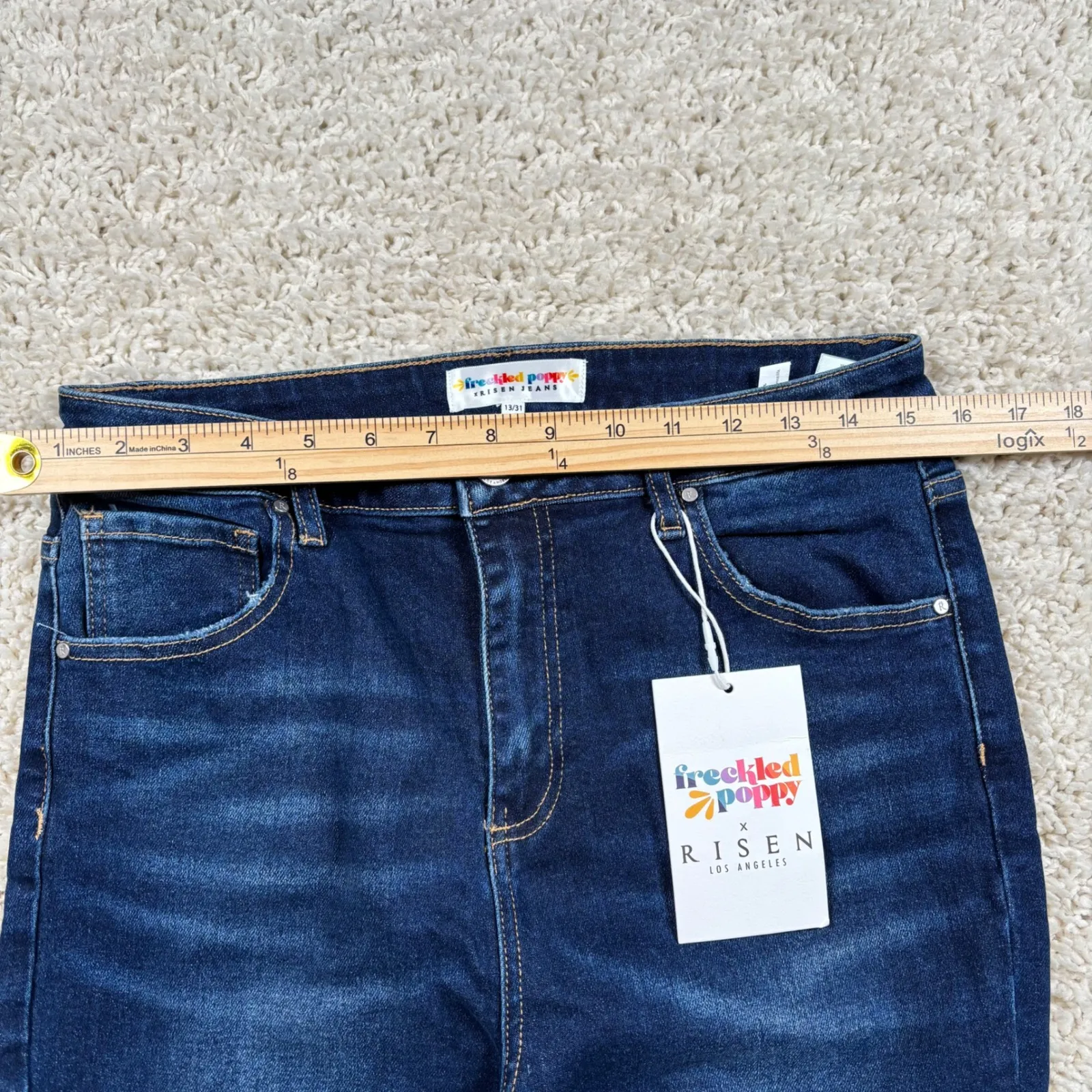 Freckled Poppy x Risen Jeans Womens Dark Wash Flare Jeans Size 13/31 Blue - Image 3