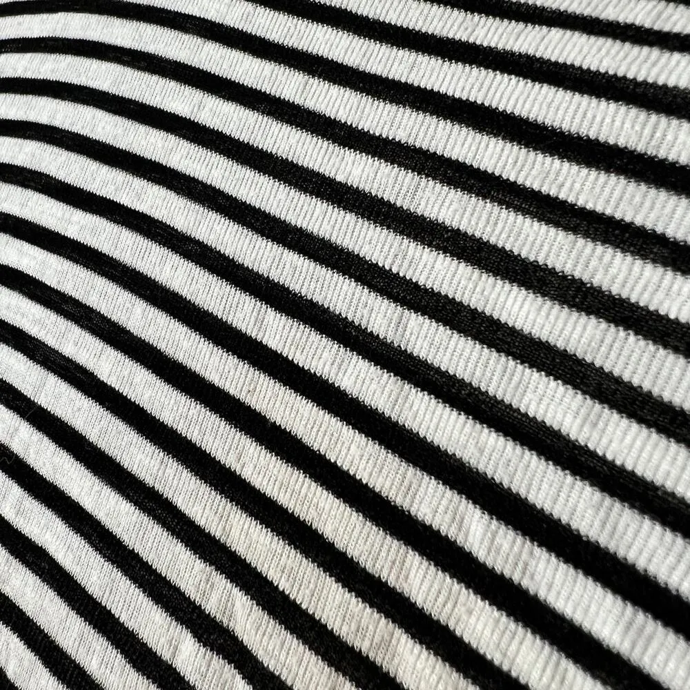 Free People Beach XS Cream Black Knit Striped Ruffle Knit Top Blouse Cap Sleeve - Image 4