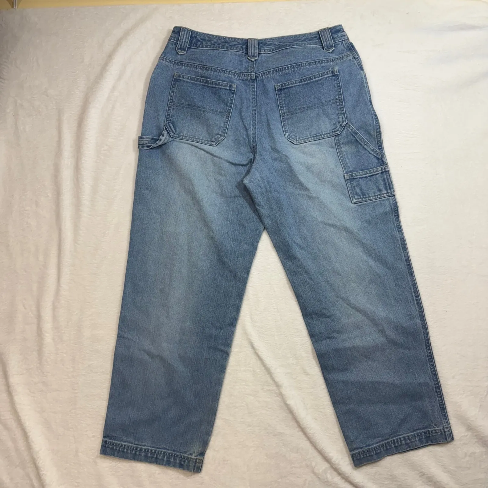 VTG Sonoma Carpenter Jean 12 Petite Cropped Denim Utility Pockets Light Wash 90s - Image 2
