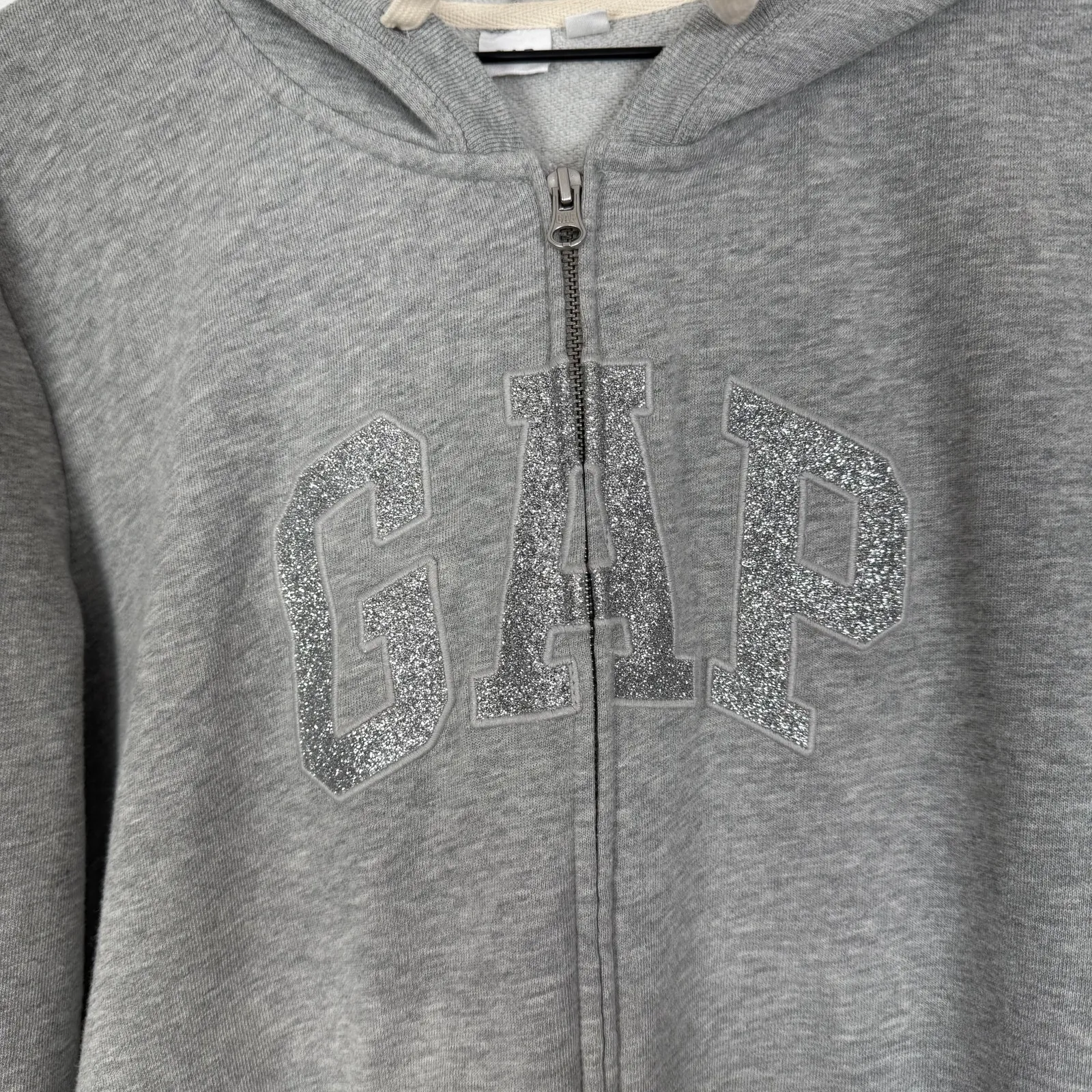 Gap Glitter Logo Full Zip Hoodie Grey Casual Size XL - Image 2
