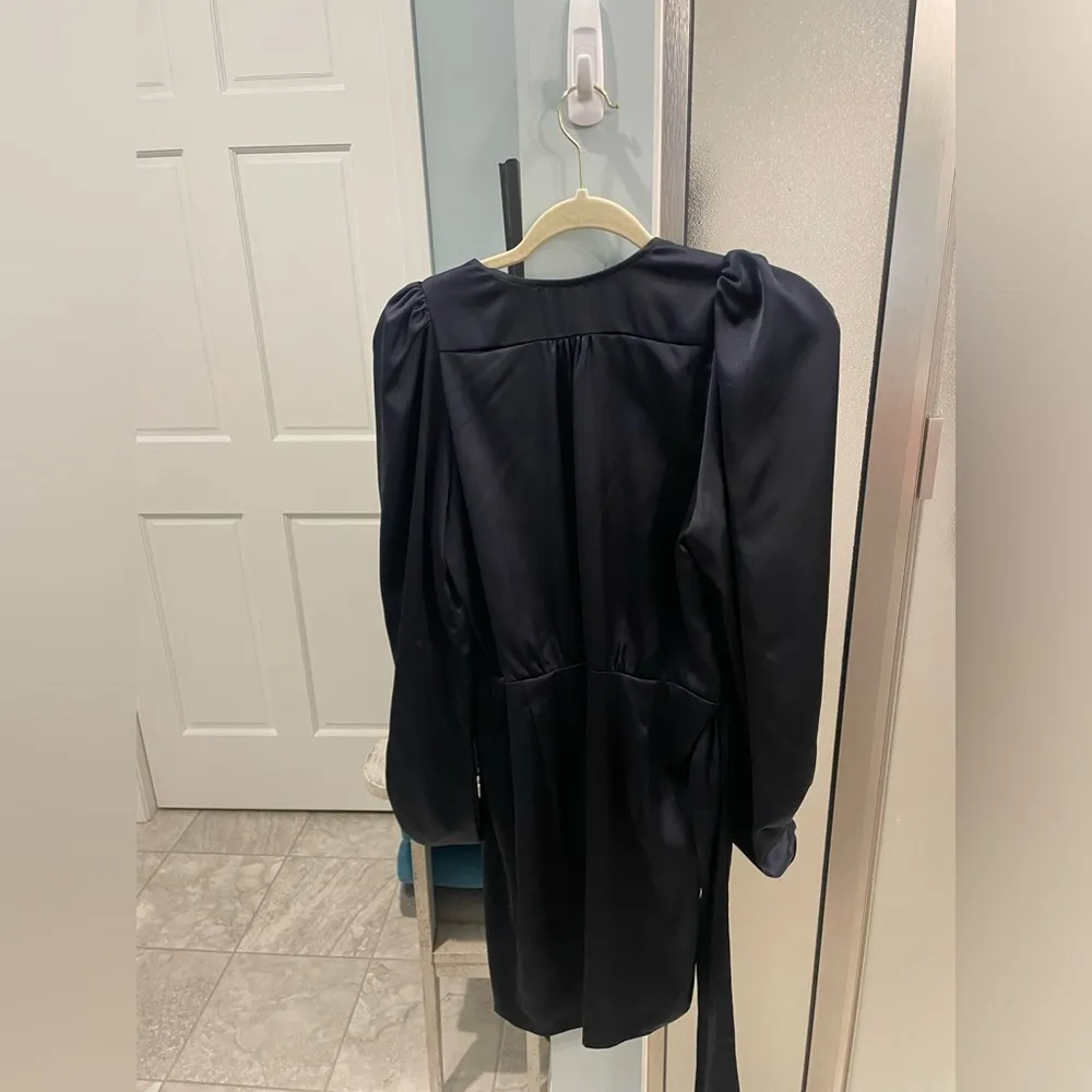 Navy blue mini dress satin wrap around - Image 4