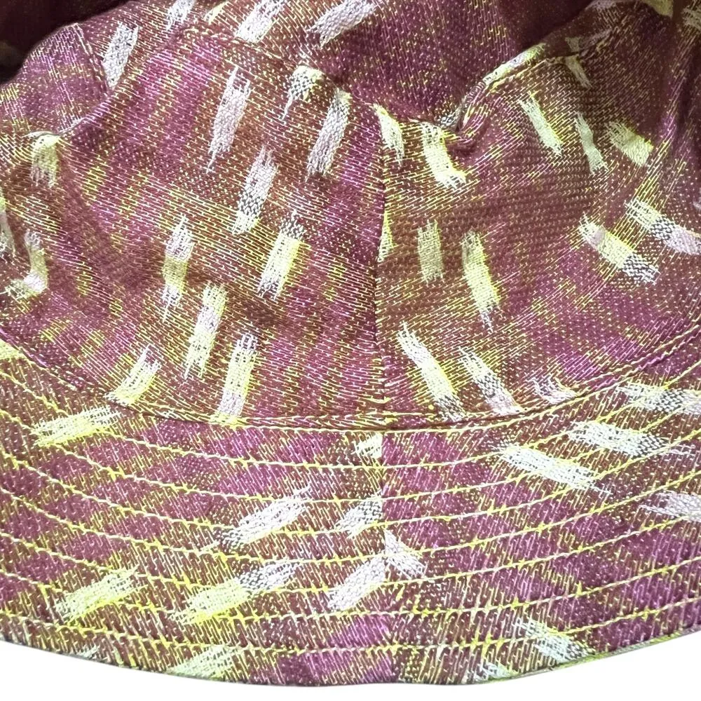 aerie Jacquard Reversible Bucket Hat - Cotton Yellow/Pink/Brown Adjustable Cap - Image 8
