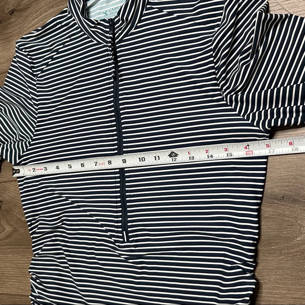 Carve Designs Cruz Navy Stripe 1/2 Zip Long Sleeve Swim Rashguard Size Small - Image 10