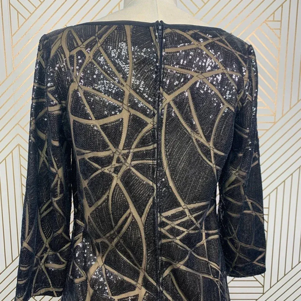 Tadashi Shoji Black Nude Sequin 3/4 Sleeve Mini Dress Size‎ US 6 - Image 9