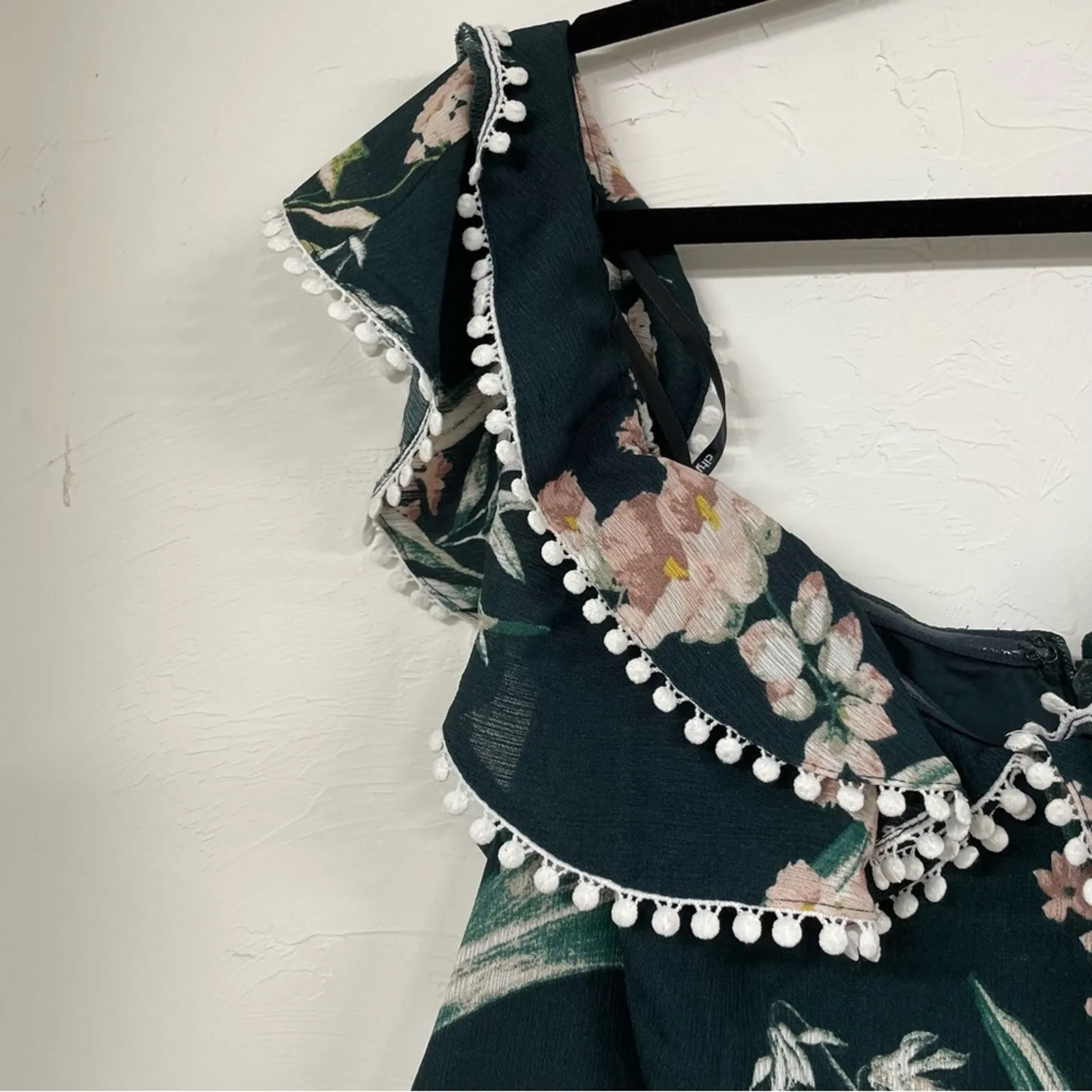 City Chic Forest Green Floral Ruffled Shoulder Jumpsuit Womens 16 Wide Leg Crop - Image 4