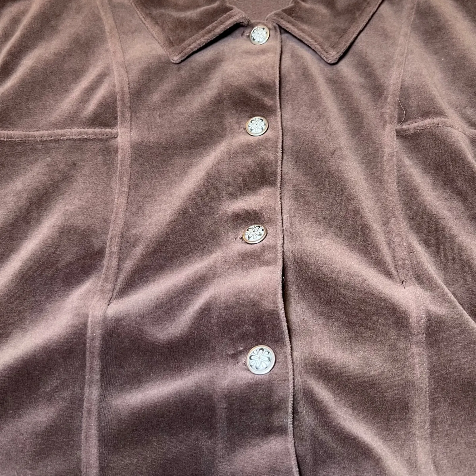 Cato Velour Button Front Jacket Womens 22-24W Brown Plus Size Casual Boho Fall - Image 14