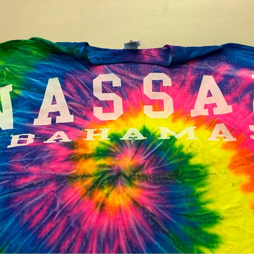 Tie dye Vintage, NASSAU BAHAMAS COOL long sleeve t shirt - Image 4