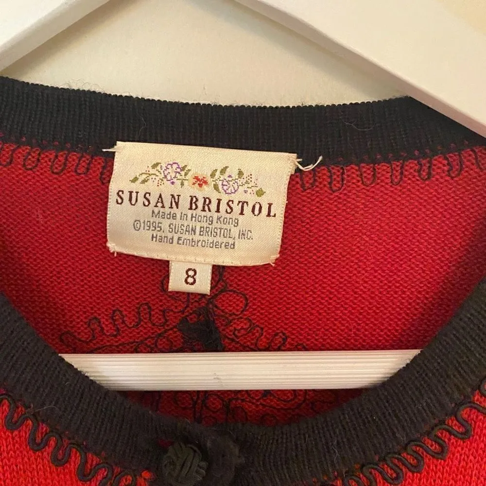 Vintage Susan Bristol size 8 Made in Hong Kong 1995 Red long sleeve wool blend h - Image 2