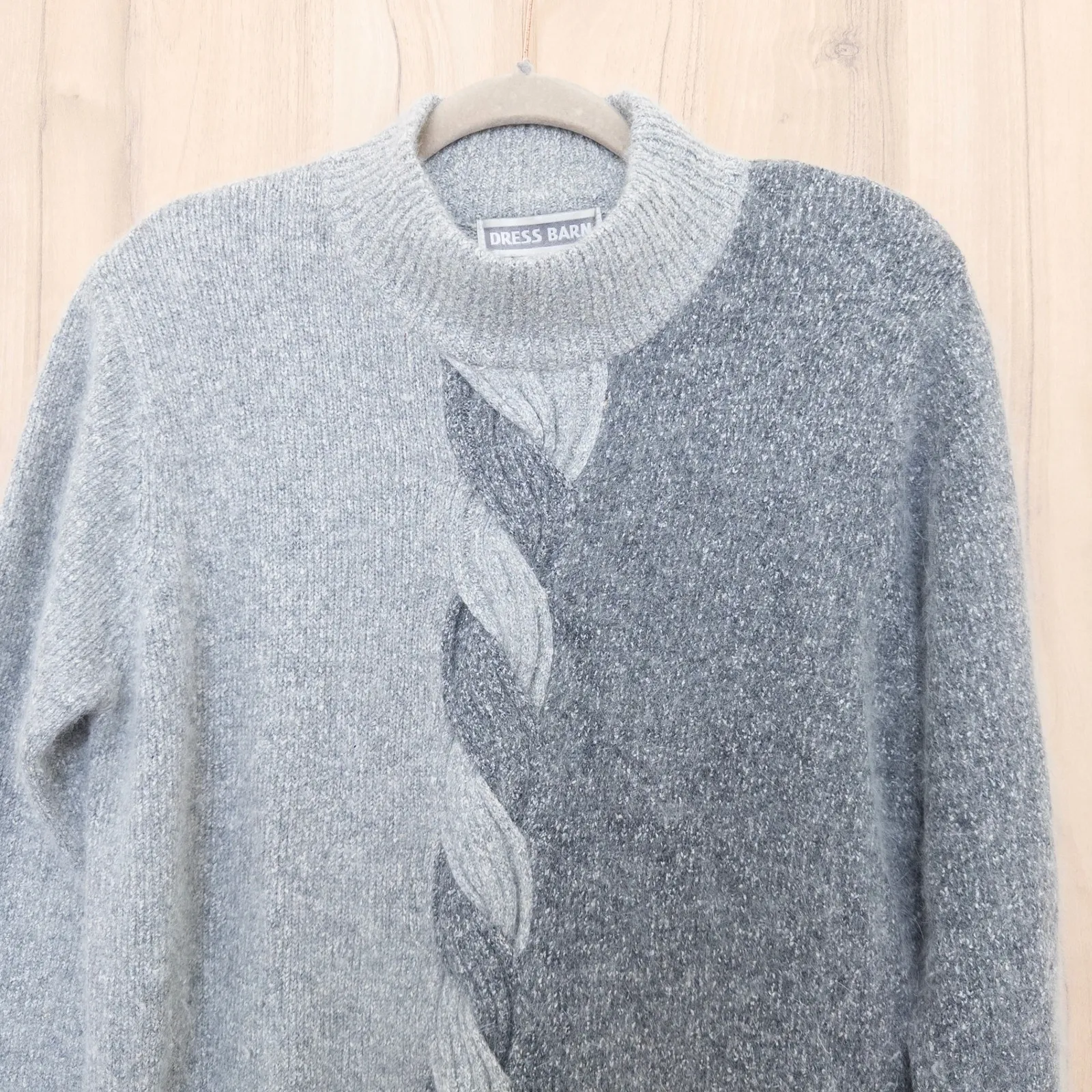 VTG Dress Barn Womens Silk Angora Blend Sweater Size S Gray Colorblock Classic - Image 2