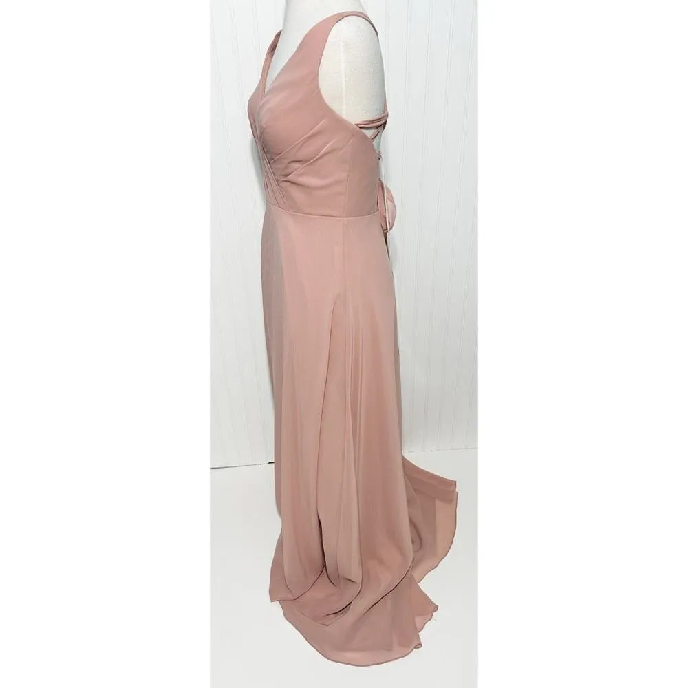 Sorella Vita Classic Lace-Up Back Chiffon Bridesmaid‎ Dress Gown Pink Size 12 - Image 10