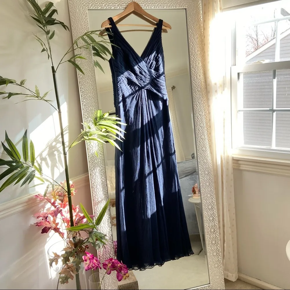 Tadashi Collection Navy Silk Chiffon Dress Size 4‎ - Image 3