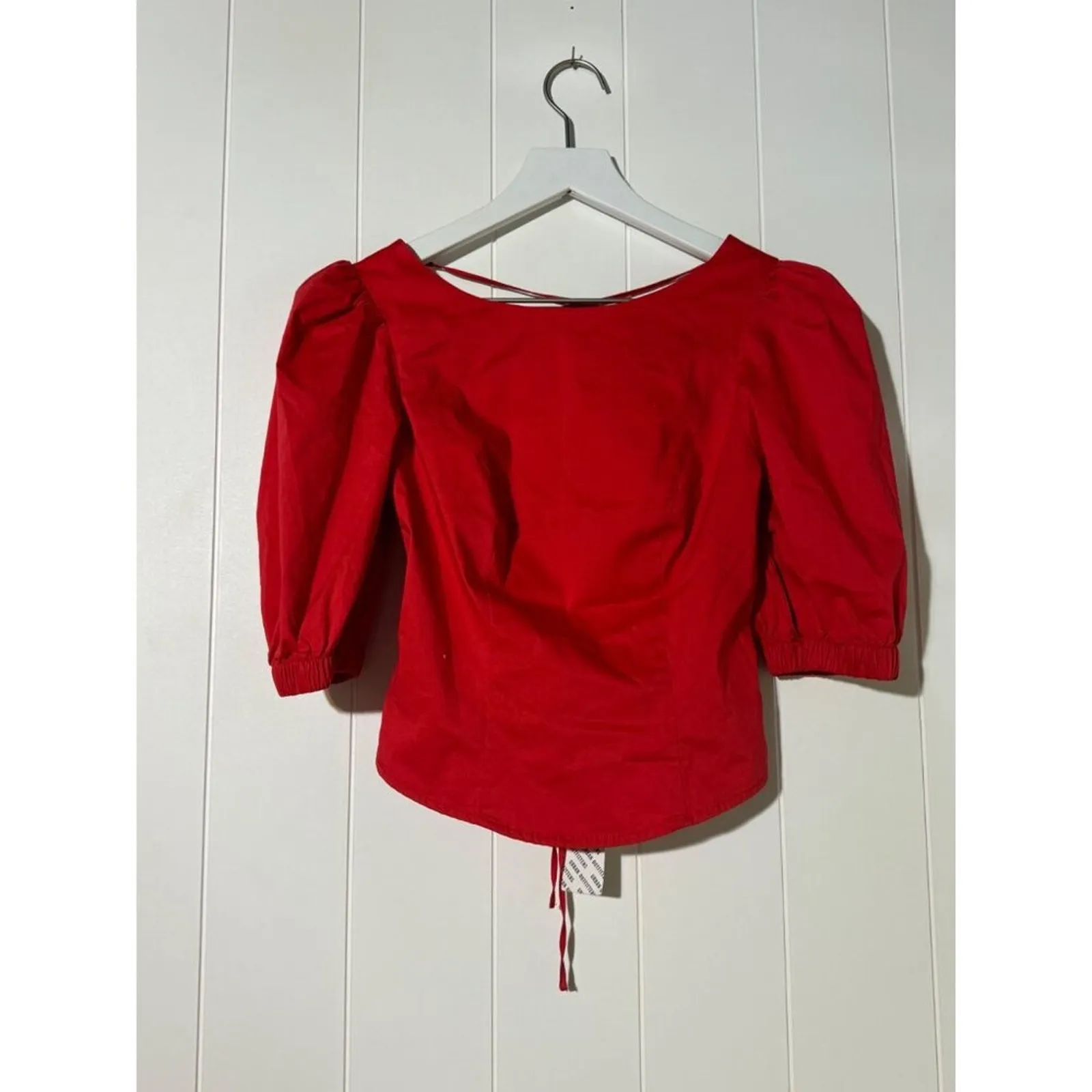 Urban Outfitters Shirt Women's Size XS NWT Strappy Back Puff Sleeve Red - Image 6