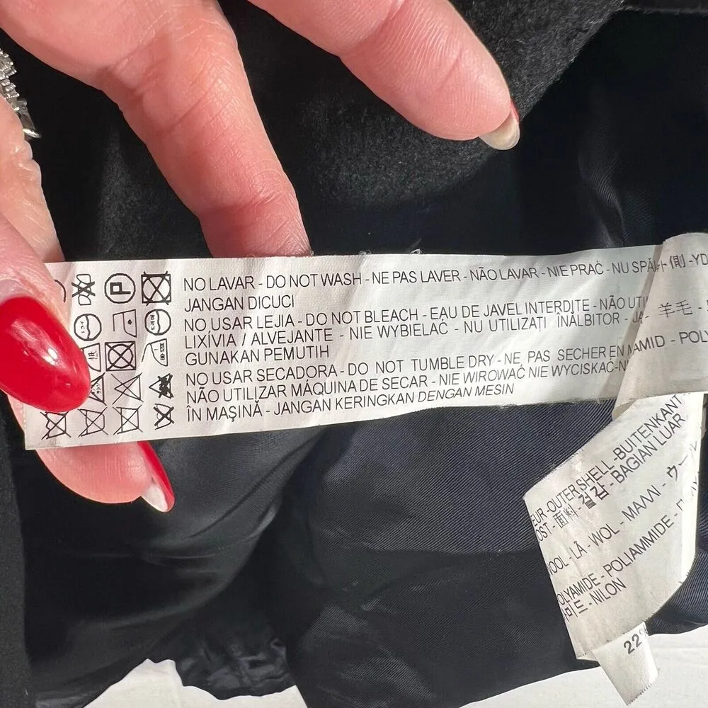 Zara Basic XS Coat Wool Blend Scrunched Funnel Neck Black Single Breasted Heavy - Image 8