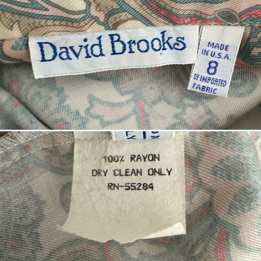 David Brooks vintage matching top skirt secretary set paisley pastel size S Blue - Image 6